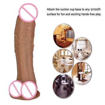 Skin Feeling Realistic Dildo Soft Sexy Huge Long Penis Female Masturbator Double Layer Silicone Suction Cup Dildos For Women 3