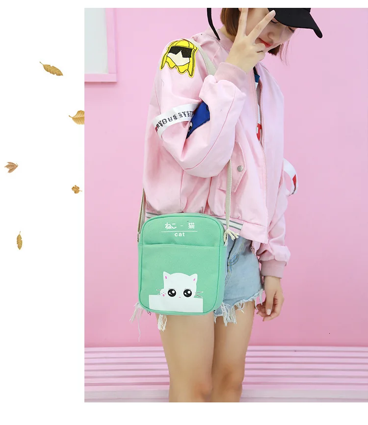 Fashion Cartoon Kitten backpack for ladies High quality canvas school bag for teen girls College 4pcs/set school backpacks