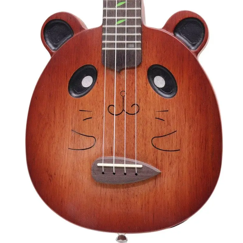 Guitarra silenciosa, ukelele eléctrico marrón, cuerpo de madera de caoba completo, diseño panda, 21 pulgadas, 4 cuerdas, mini Guitarra|Ukelele| - AliExpress
