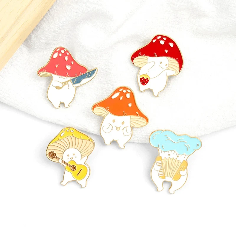 Funny Guitar Mushroom Enamel Pin Custom Accordion Brooches Bag Lapel Cartoon Cute Badge Plant Jewelry Gift for Kids Friends | Украшения и