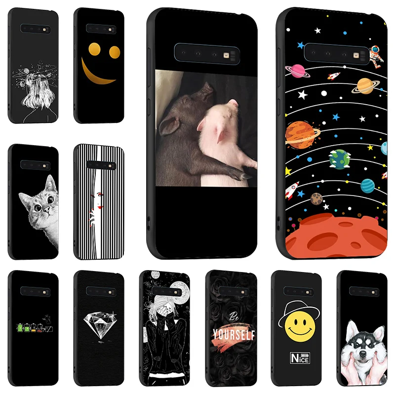 For Samsung Galaxy S10 Plus Cases Black Cute Painted Case For Samsung S10 Lite Soft TPU Bumper For Samsung S 10 Back Coque Capa