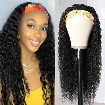 

Headband Wig Kinky Curly Human Hair Wigs 150% Density Brazilian Remy Hair None Lace Front Wig For Women Natural Color