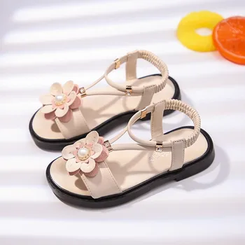 

New Flowers Children'S Sandals Leather Sandals For Little Girl Kid Summer Shoes Girl Fashion Sandals 3 4 5 6 7 8 9 10 11 12 Year