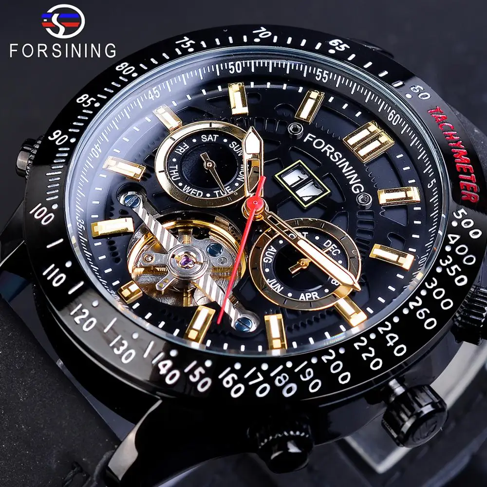 

Forsining Fashion Mechanical Men Watches Automatic Waterproof Clock Genuine Leather Band Multifunction Tourbillon Dial Man Watch