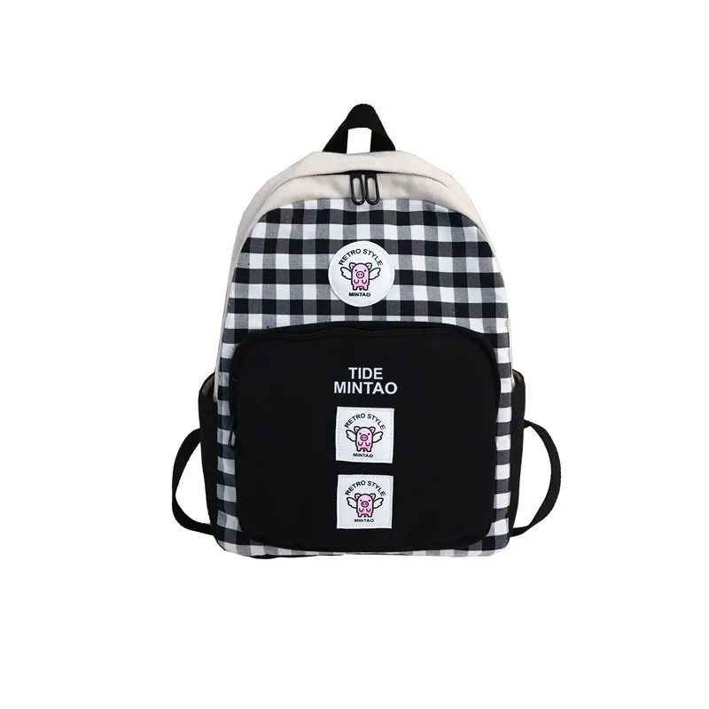 

Summer 2019 New Canvas Shoulder Bag Academy Travel Backpack Female Checker Bag small backpack women
