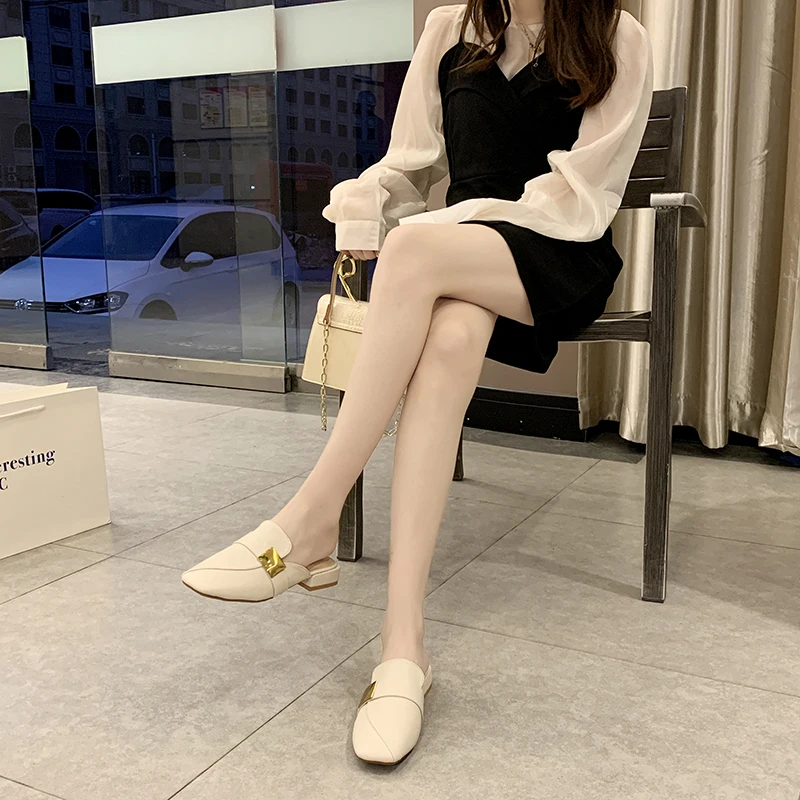 

Women slippers outside springtime new Stylish square head soft skin-friendly non-slip low-heeled elegant wild women shoes U30-48