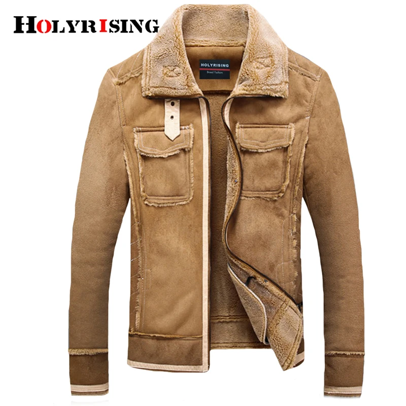 Holyrising мужские меховые куртки из ягненка ВИНТАЖНЫЕ пальто с карманами на молнии