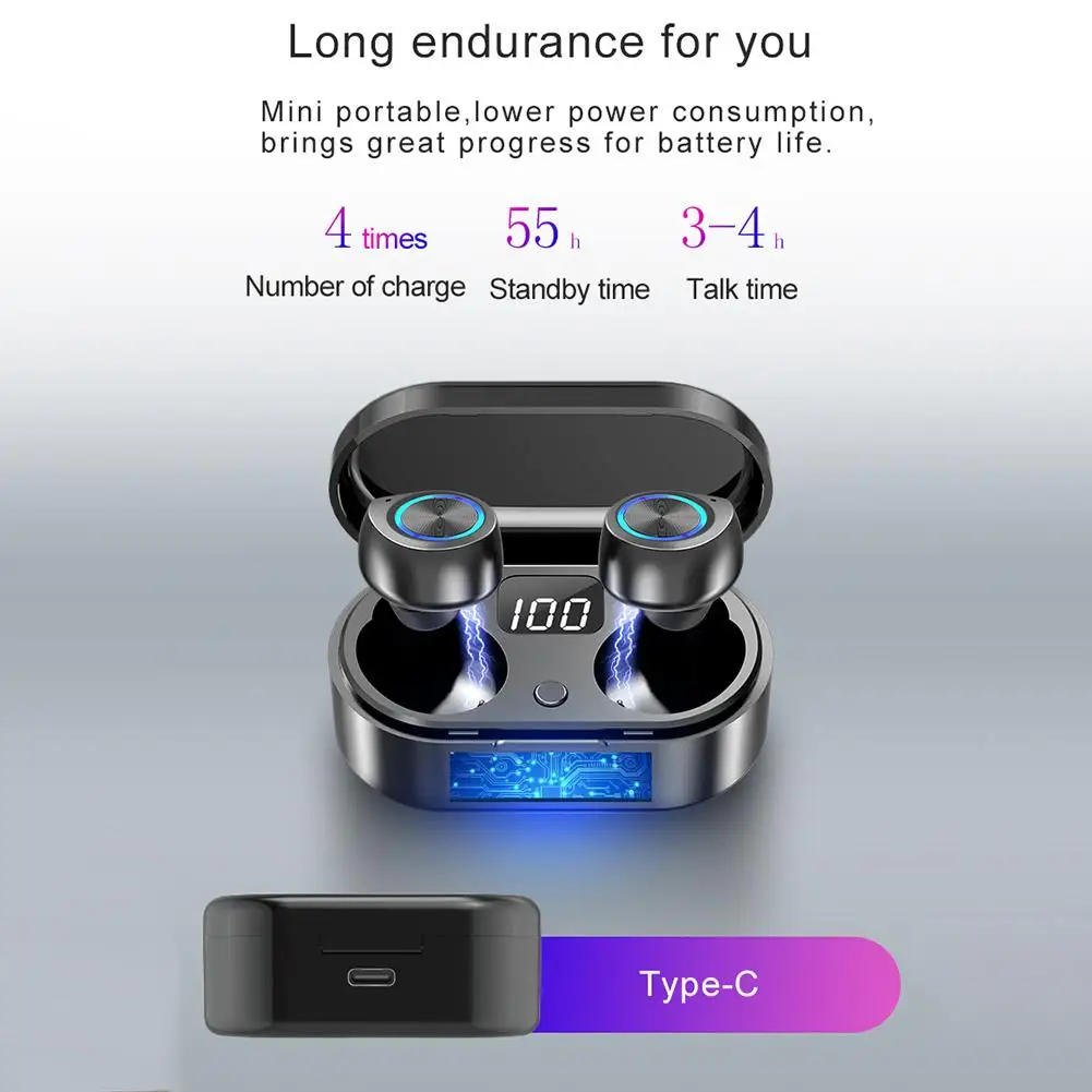 TW80 стерео Bluetooth 5,0 Наушники Беспроводные спортивные HiFi HD гарнитура со светодиодный зарядным устройством с цифровым дисплеем портативные мини-наушники