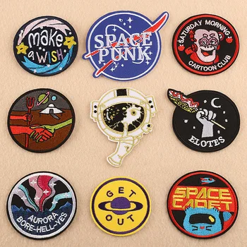 

20pcs/lot Round Embroidery Patches Letters Clothing Decoration Strange Things Space Planet Diy Iron Heat Transfer Applique