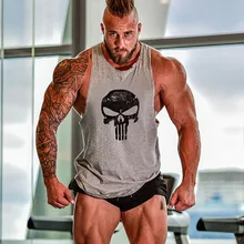 Мужская майка с черепом для бодибилдинга, фитнеса, стрингера, хлопок, спортивная майка, майка, спортивная одежда, топы, размер S-2XL, одежда