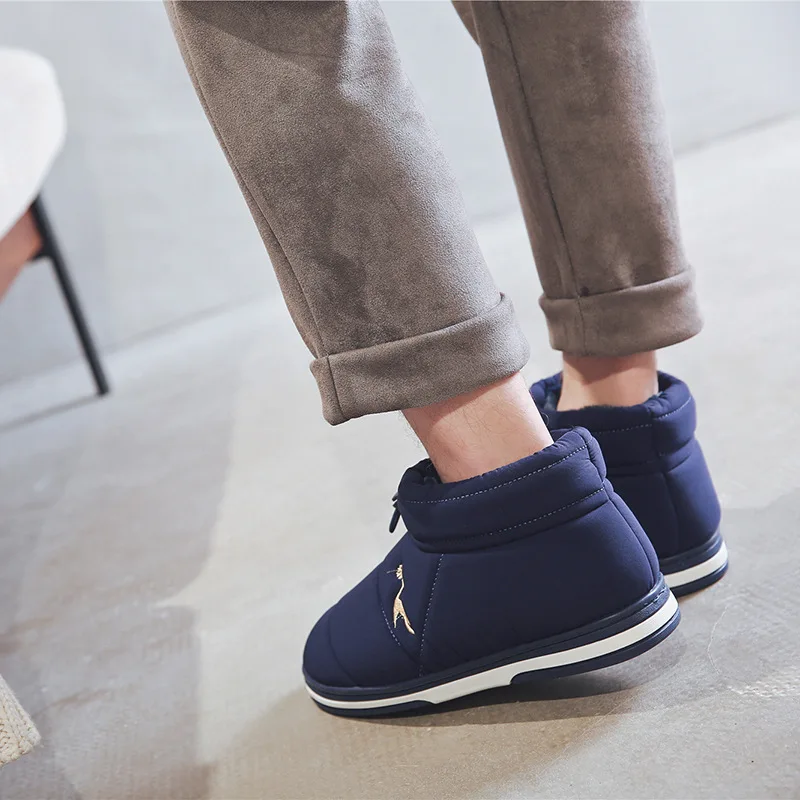 

New Style Cotton Slippers Women's Couples Cover Heel Thick down Cotton Waterproof Slippers Men's Large Size Winter Warm Shoes