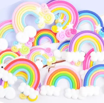 

10 pcs/lot Flatback resin cabochons accessories polymer clay rainbow flower decoration