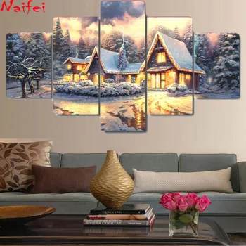 

5D Diamond painting Cross Stitch Kit Full Diamond Embroidery Christmas Village Nightscape cabin 5Pcs DIY Diamond Mosaic Crafts