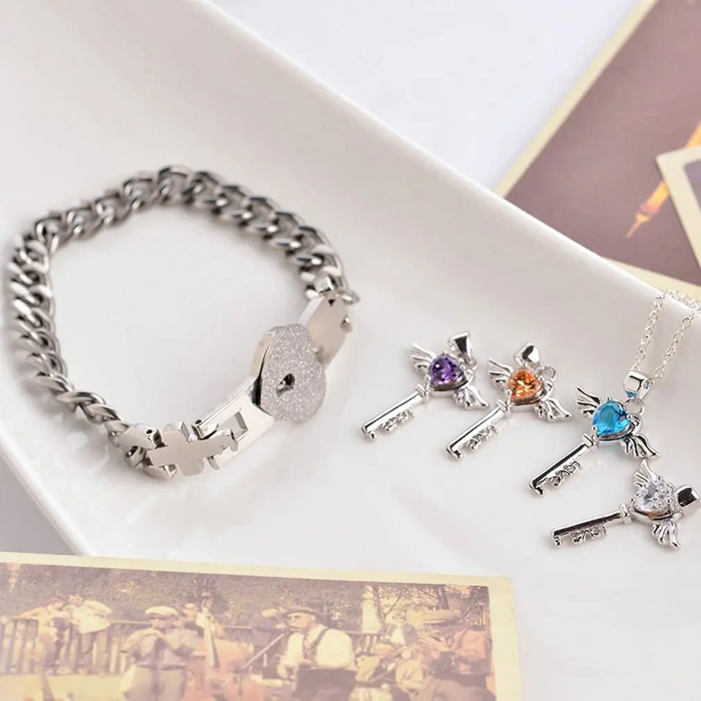 

Heart Lock Bracelet Titanium Steel Interlocking Lock Key Couple Bracelet Concentric Lock Eternity Ring Bracelet HOT