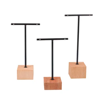 

3pcs Square Base Stands Jewelry Hanging Racks Ear Hook Hanger Bracelet Display Stand for Home Dorm Shop Black