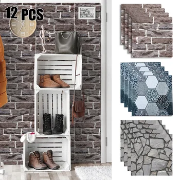 

12pcs 3D Wall Panels Brick Stone Wall Tile Waterproof Self adhesive Wallpaper Living Room Room Bedroom Home Decor