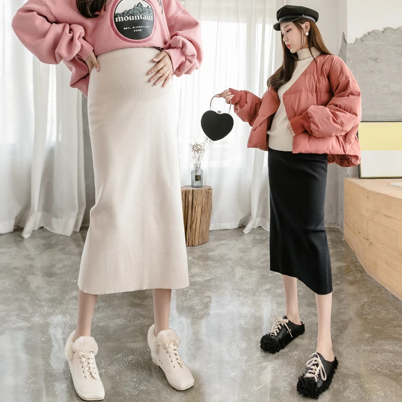 Film maternity bust fall pregnant women mother fashion knitting wool long boom in abdominal split package hip skirt