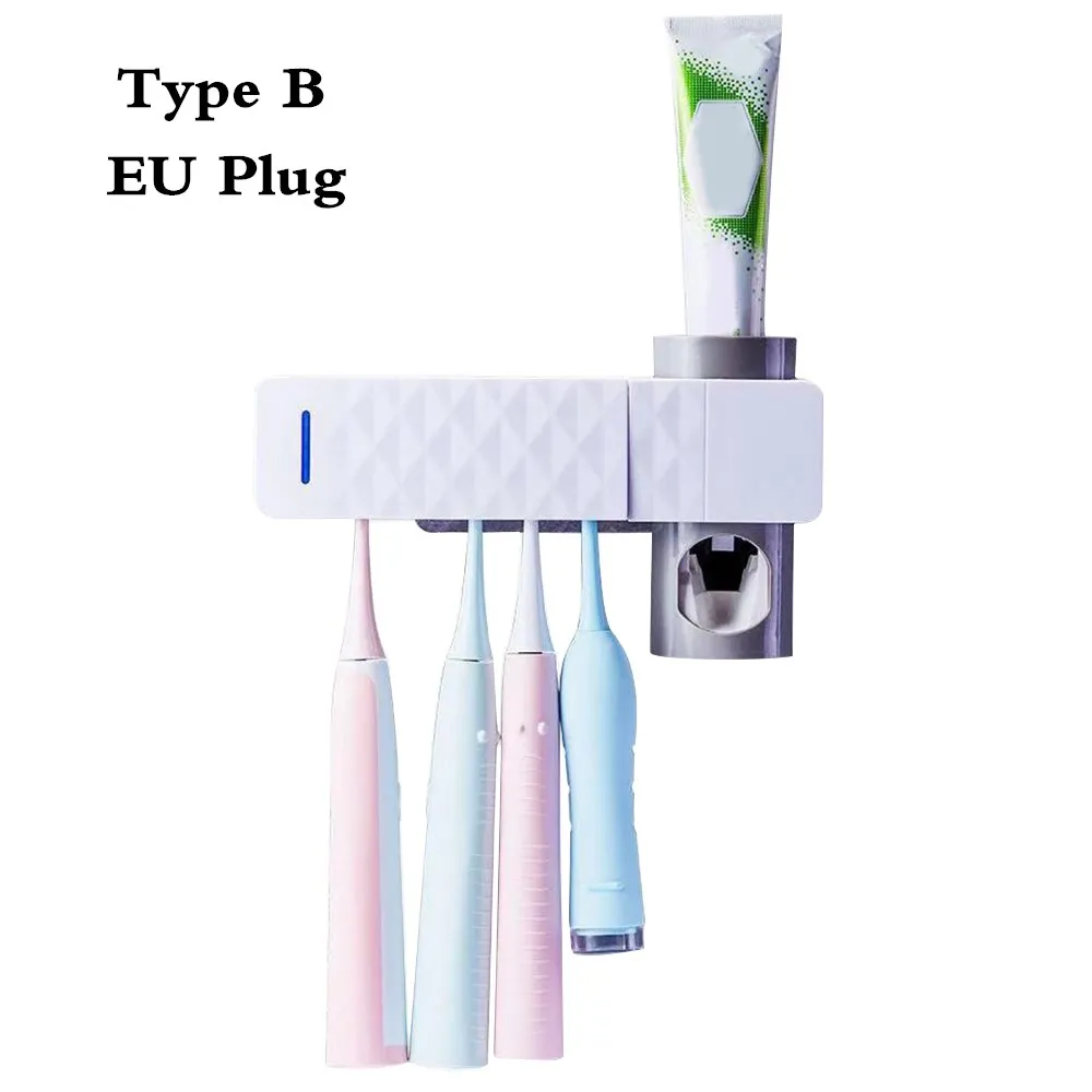 Антибактериальный 2 в 1 УФ-светильник ультрафиолетовая зубная щетка автоматический дозатор зубной пасты стерилизатор зубная щетка для чистки держатель соковыжималки - Цвет: Type B (EU Plug)