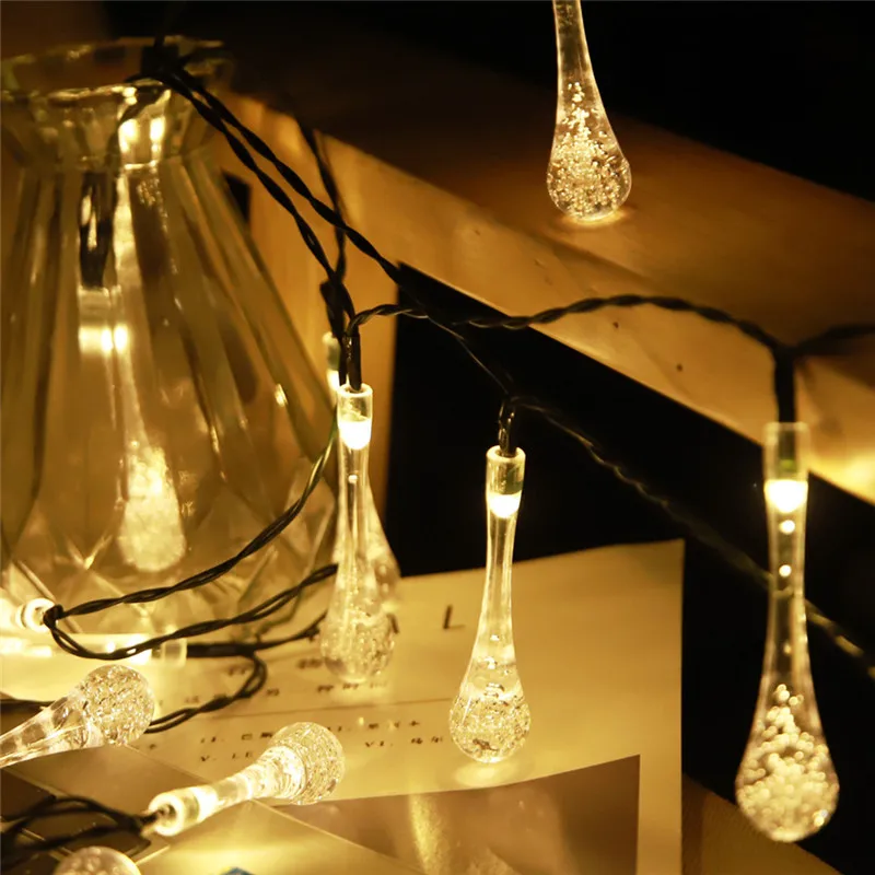 20/30LED Solar Water drop Bulb String Lights Outdoor Waterproof Fairy lights Garden Courtyard Patio Lawn Lamps Christmas Decor