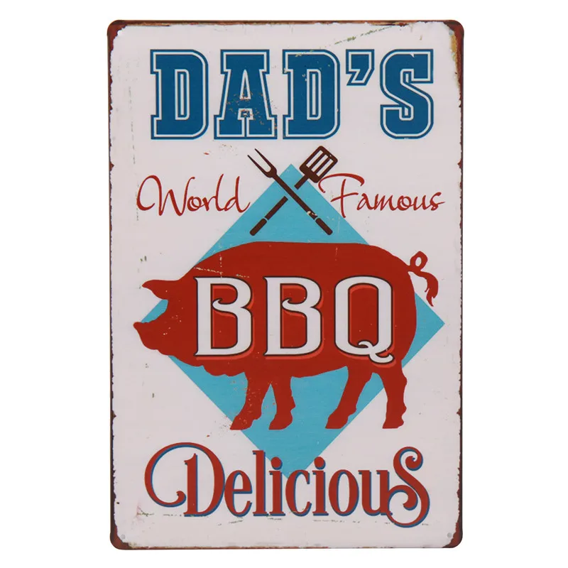 DAD'S BBQ оловянные знаки Ретро табличка Настенный декор Бар Паб винтажные наклейки плакат пластина металлические знаки железная живопись Тинтин 8x12 дюймов H78