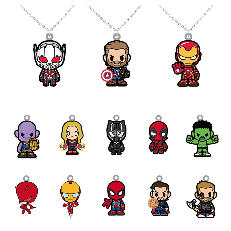 chain pendants Disney Marvel Avengers Figure Handsome Superhero Spider Man Cartoon Pendant Necklace Jewelry Boys Men Epoxy Resin Jewelry MLV451 silver locket