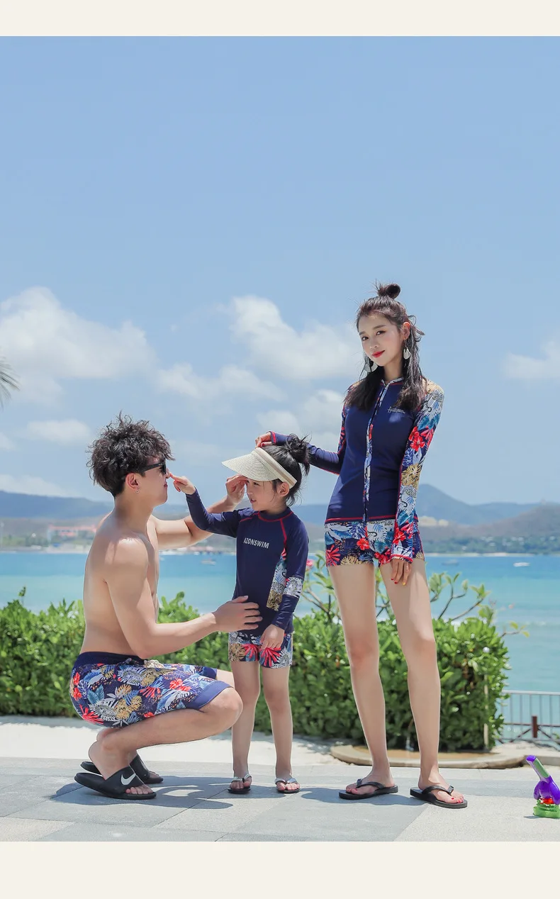 May Badpak Swimsuit Push Up Bikinis Woman Pool Swimwear New Parent Child Long Sleeve Zipper Bathing Suit Animal Polyester