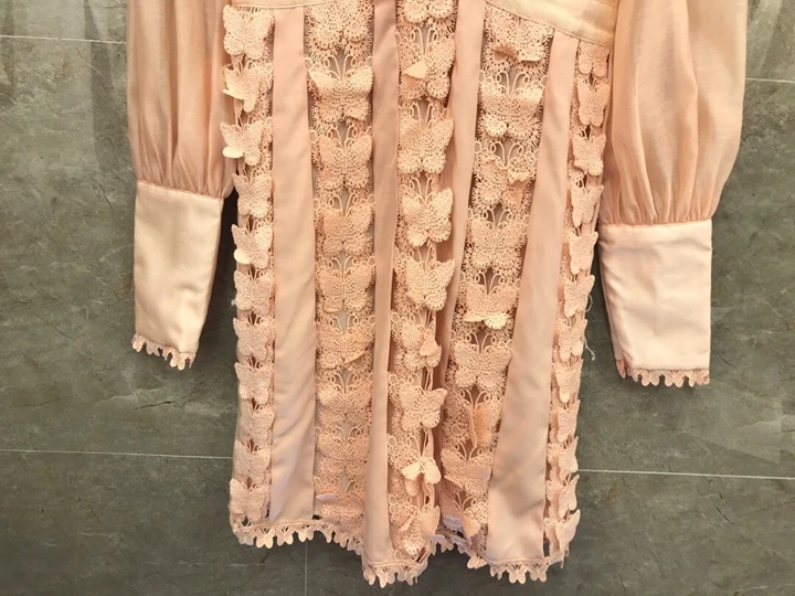 Ранняя осень новая женская с v-образным вырезом вода растворимая Вышивка Полые Чистый длинный рукав платье 905
