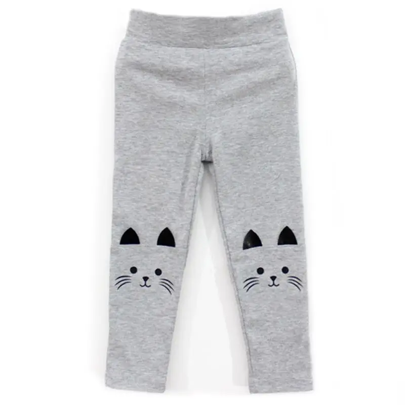light grey Зимние леггинсы с кошачьими ушками для маленьких детей однотонные теплые обтягивающие штаны эластичные D08C - Цвет: light grey