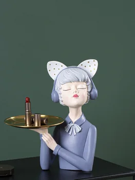 

Nordic Light Luxury Style Creative Modern Girl Sculpture Decoration Entrance Hall Cabinet Candy Tray Key Storage p5