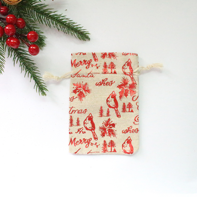 Bird New Year Bag Jewelry Sachet Packing Organizer Christmas Pouches 10Pcs/Lot Santa Gift Drawstring Bag Can Print Logo