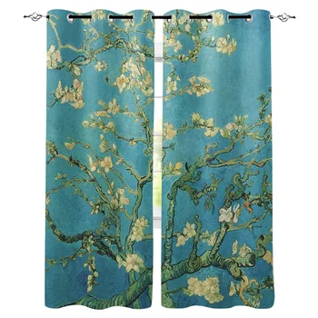 

Almond Flower Illustrations Window Curtains Home Decor Bedroom Kitchen Items Curtain Panel Curtains for Living Room