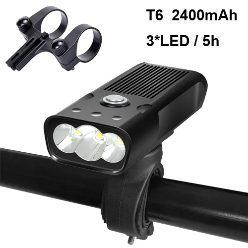 Светильник NEWBOLER 5200 мА/ч для велосипеда, USB, MTB, велосипедный светильник, T6 L2, 2400 люмен, светодиодный фонарь, головной светильник, кронштейн, велосипедная передняя лампа - Цвет: T6 5 hours  3 LED