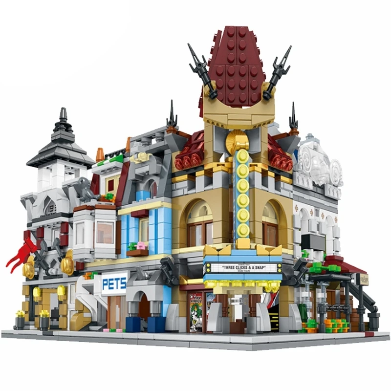 

1363Pcs Locking City Royal Palace Theater Pets Shop Paris Restaurant Fire Staion Street View Model Building Blocks Gift Lockings