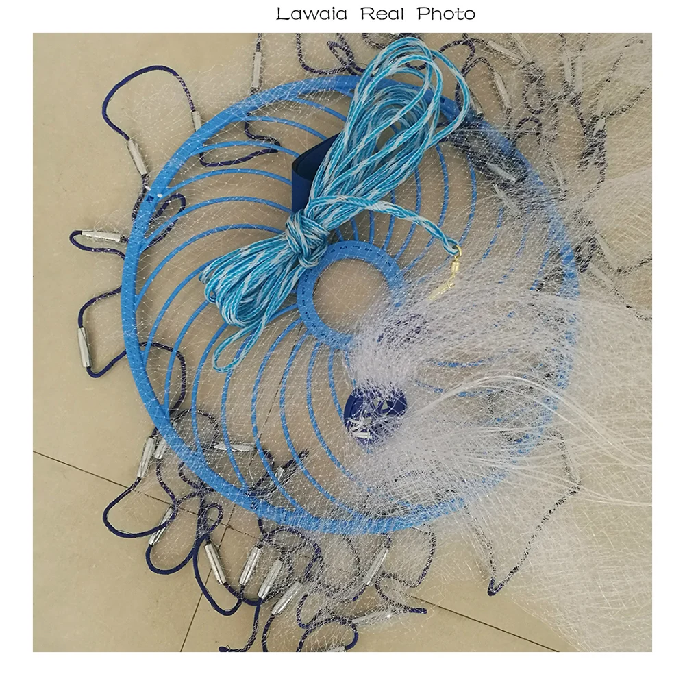 Online Lawaia de gran oferta de red de fundición con agujero profundo de 240CM de diámetro 600CM de estilo americano de redes de fundición de sal pequeña red de pesca con anillos