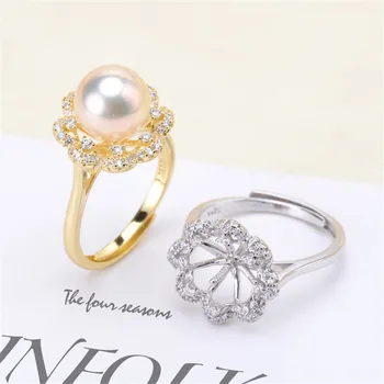 

Classic Sterling Silver 925 Adjustable Ring Accessories Women Wedding Pearl Simple Silver Zircon Ring Jewelry