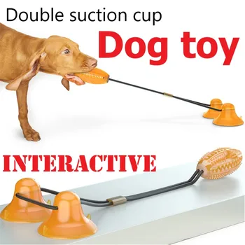 

Double Suction Cup Dog Toy Dog Rope Ball Pull Toy Double Suction Cup Chew Toy Chewy Bite-Resistant Big Dog Silicone Toothbrush