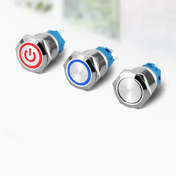 

19mm metal push button switch power button LED light Waterproof Flat circular self-lock self-reset button 3v 12v 24v 110v 220v