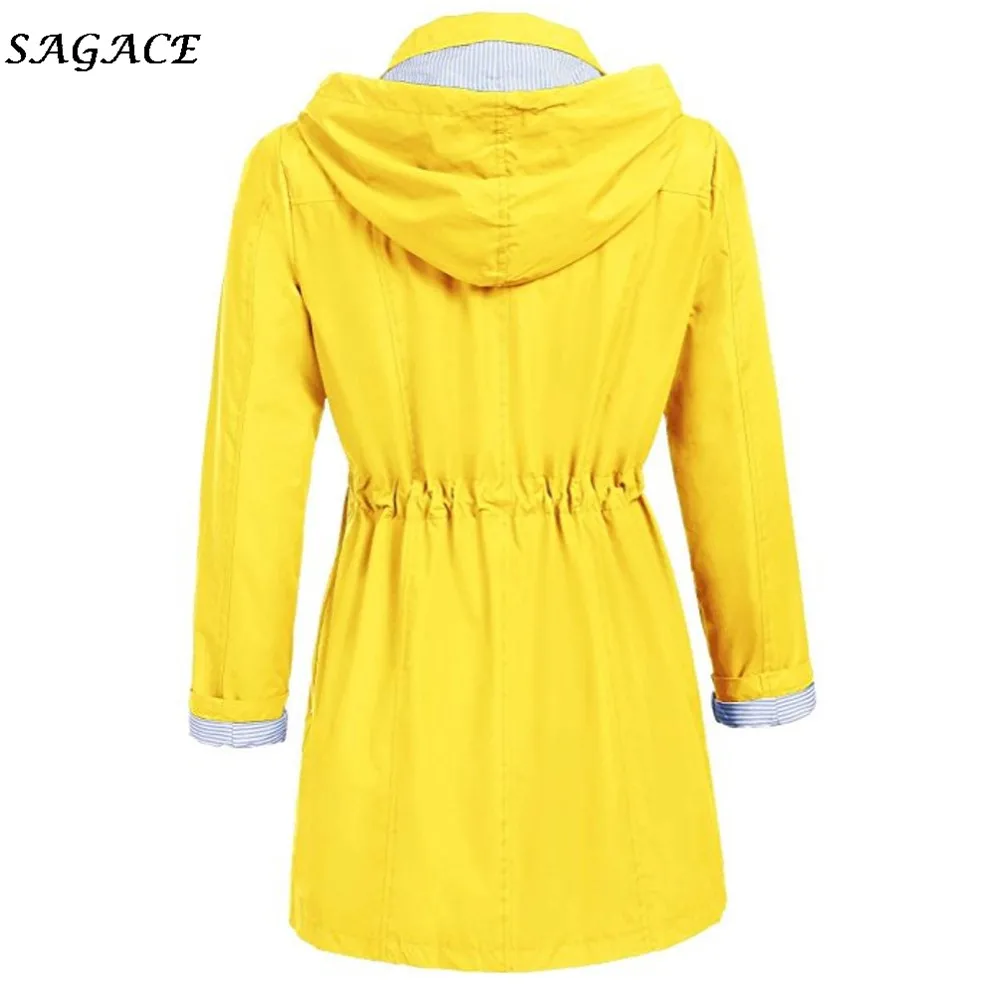 Sagace Clothes Coats Women Fashion Soft Winter Solid Color Rain Jacket Outdoor Hoodie Waterproof Hooded Raincoat Windproof