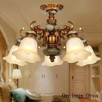 

American retro creative resin chandelier living room dining room bedroom European carved LED crystal chandelier
