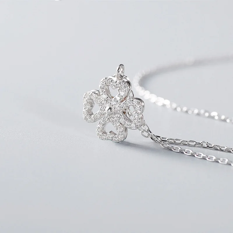 

Seven Seconds S925 Fine Silver Clover Necklace Douyin-Can Rotation Chain Choker Delicacy Women's 7401