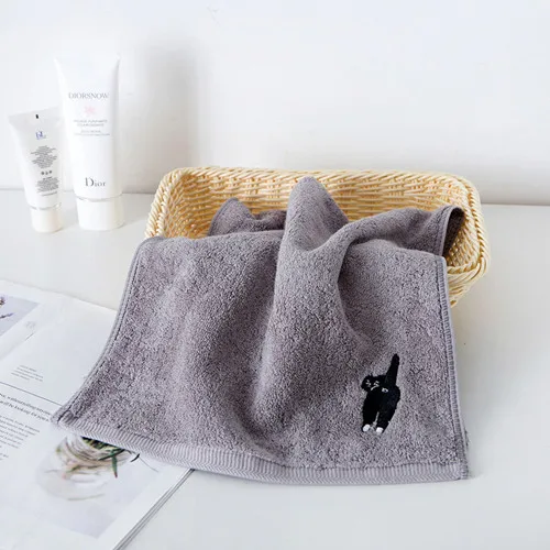 Мультяшный любимец кошка хлопчатобумажные полотенца для лица подарок для пары розовый серый утепленное полотенце ванная комната свежий здоровый супер абсорбент для полотенца для взрослых - Цвет: Светло-серый