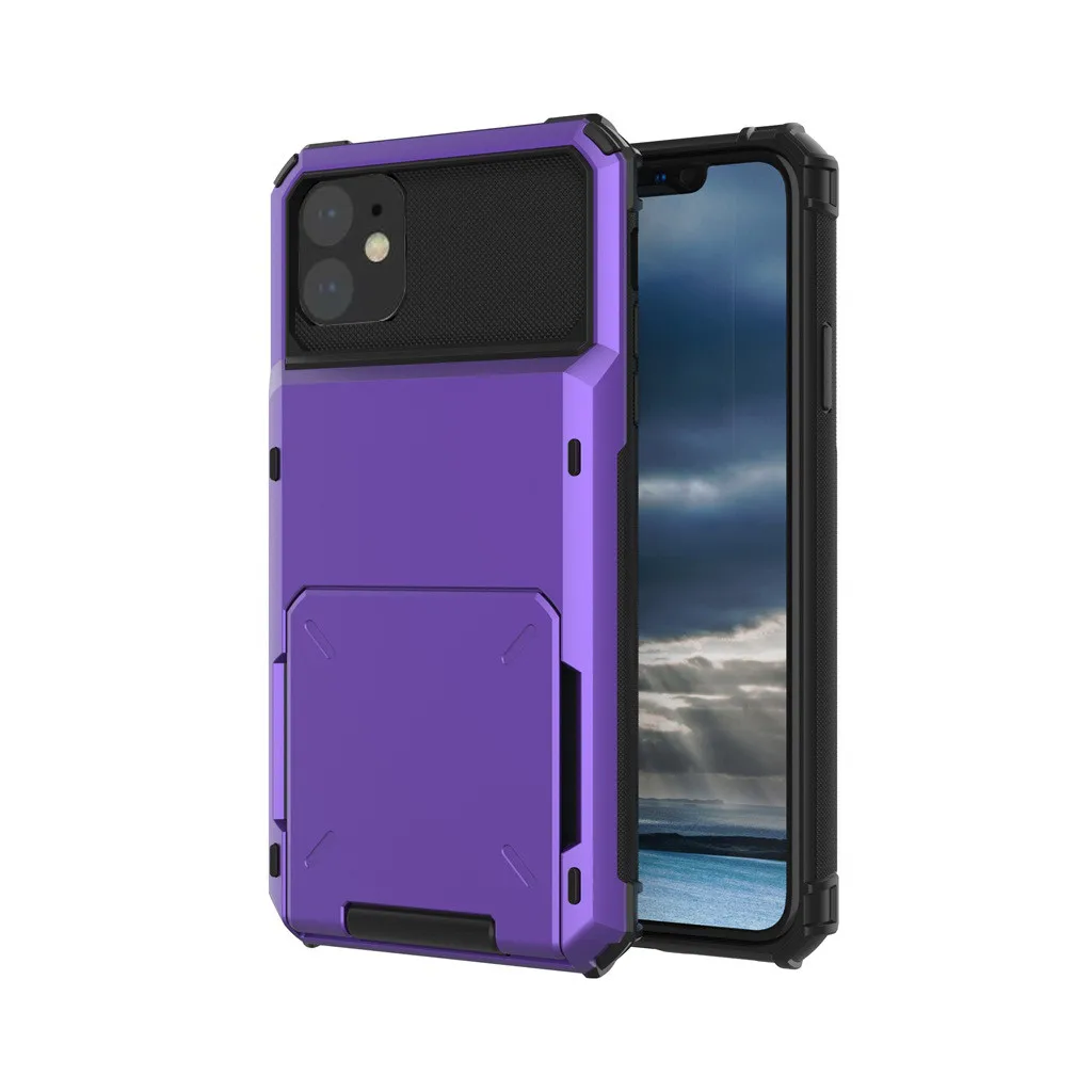 Чехол со слотом для карт для Iphone 11, 6,1 дюймов, чехол-кошелек s, мягкий ТПУ, Жесткий Чехол из поликарбоната, противоударный чехол из ТПУ