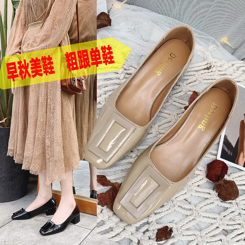 

High Heel Shoes Women's Chunky-Heel Students 3 Centimeter Sweet Versatile Low Heel Autumn Most New Style Online Celebrity Low-Cu