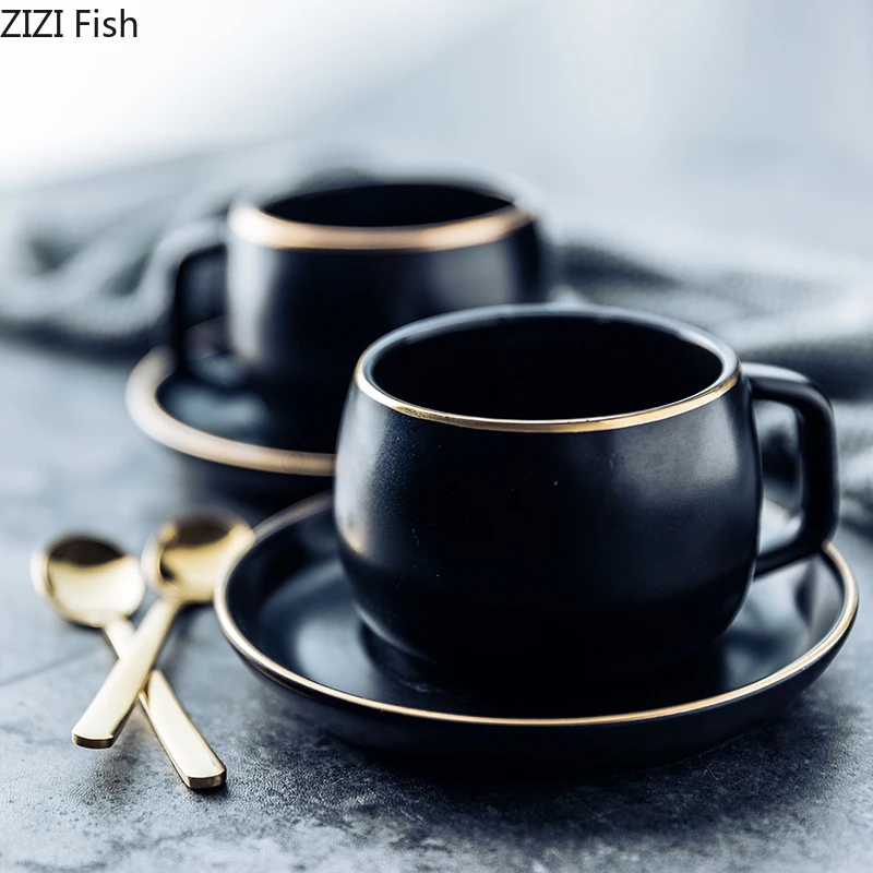 Северная Европа минималистичный золотой край Черная Керамическая кофейная кружка из фарфора для питья сока чашка для кофе, молока чайная чашка