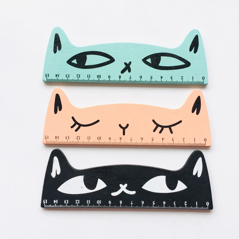 

1PC Funny Emoji Cat 15CM Wooden Straight Ruler Measure Study Drawing School Student Stationery