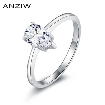 

ANZIW Wholesale 1 Carat Pear Cut SONA Created Sterling Solid 925 Silver Bridal Wedding Engagement Ring Nscd Jewelry Girls Gift