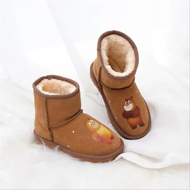 Кожаные зимние сапоги для маленьких девочек; зимние теплые Нескользящие ботинки для маленьких мальчиков; обувь для маленьких детей; ботинки для маленьких принцесс Эльзы и Анны - Цвет: picture-3