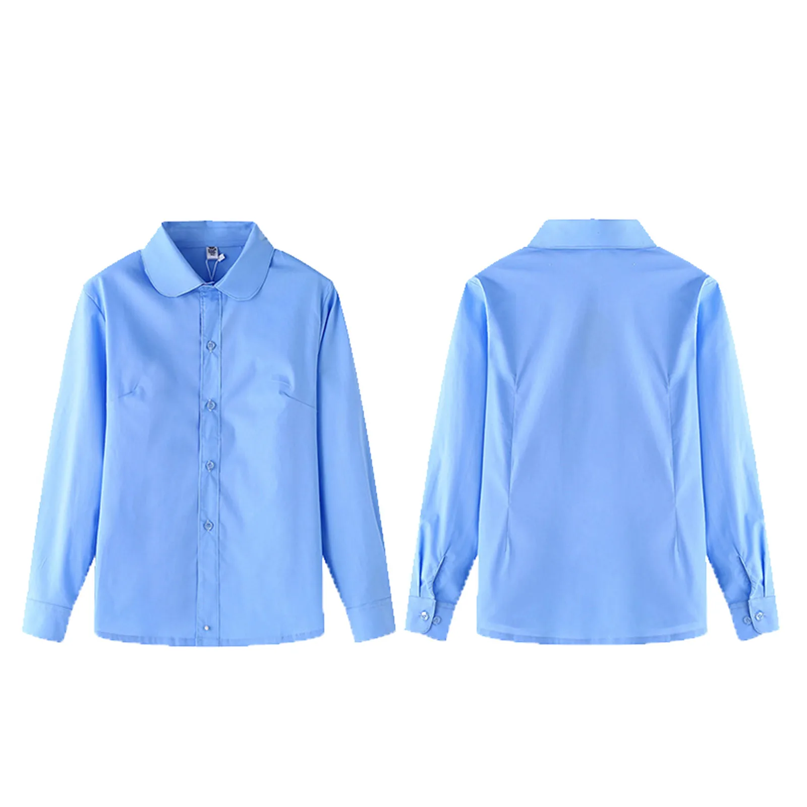 Autumn Teen Baby Girls Button Shirts Tops Turn-down Collar White Blouse Formal Wear Kids Spring Cotton School Uniform Set