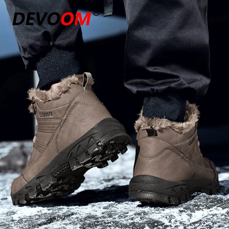 Winter Outdoor Waterproof Hiking Shoes Men Leather Tactical Combat Army Boots Warm Plush Climbing Shoes Trekking Sneakers Men 48