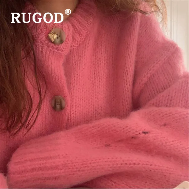 RUGOD, милый вязаный кардиган с круглым вырезом, Kawaii, свитер, женские свитера,, зимние топы для женщин, вязаная одежда, модная, милая